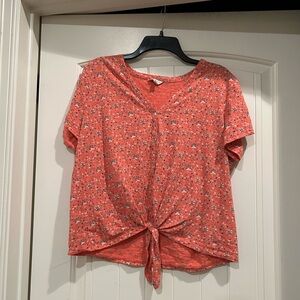 Lucky Brand Coral Floral Tie-Front Top
